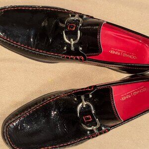 BLACK PATENT LEATHER DONALD J.  PLINER LOAFERS SIZE 12M